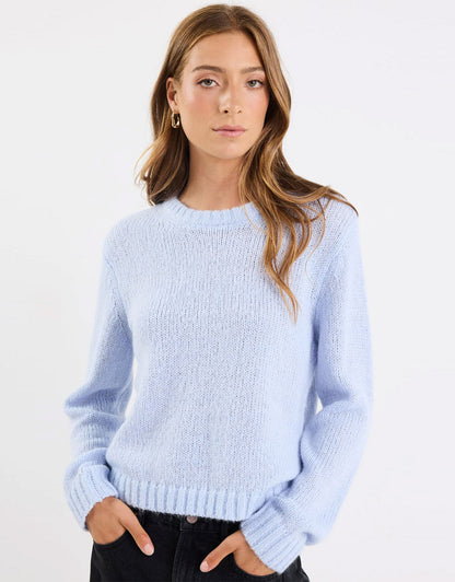 Genuine Crewneck Fluffy Long Sleeve Jumper - Ice Blue